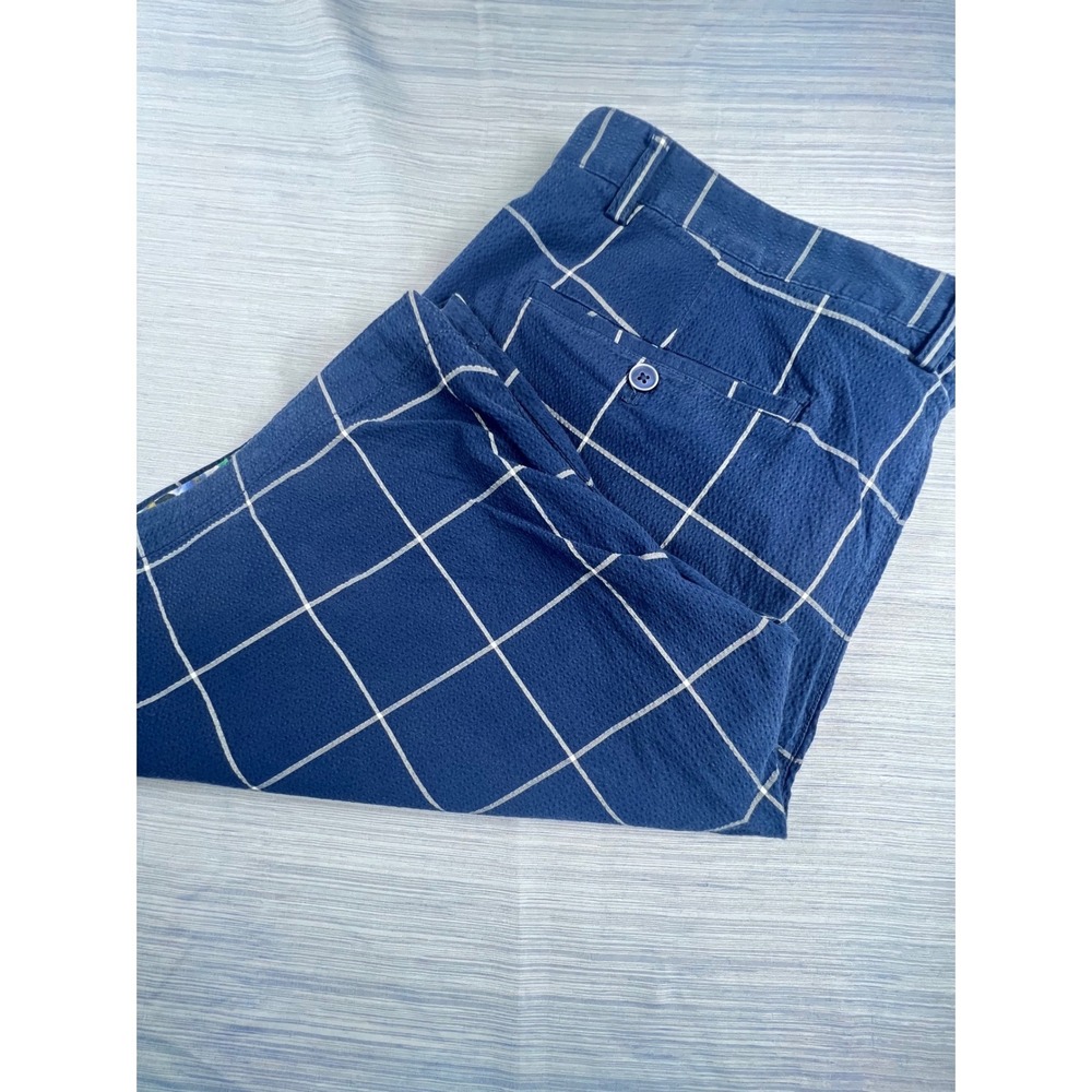Robert Graham Mens Blue Seersucker Windowpane Check Shorts Classic Fit Size 40